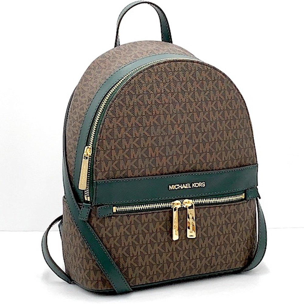 MICHAEL KORS KENLY MEDIUM BACKPACK Racing Green/ Brown signature color - Picture 1 of 16